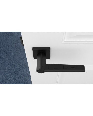 NINFEA square plate door handle designer handle colour 1 top view mounted on a door