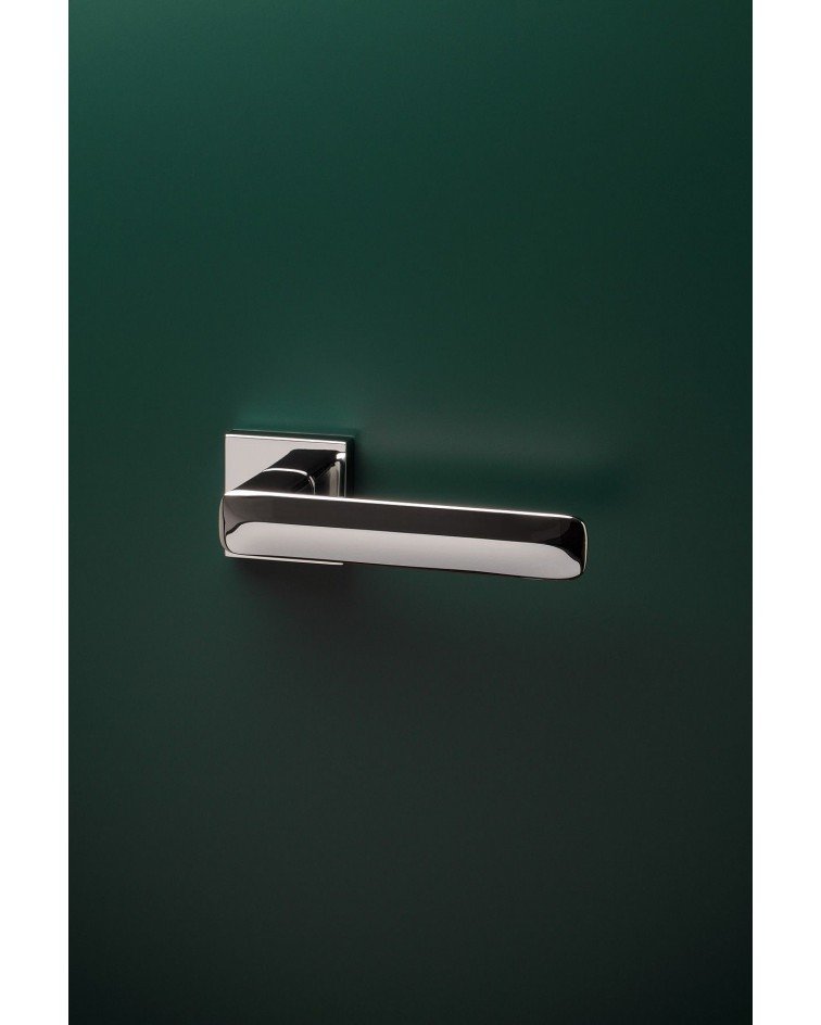 STELLA square plate door handle designer hardware mounted on a door