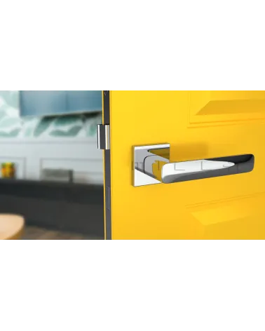 STELLA square plate door handle designer hardware colour 2 front view mounted on a door