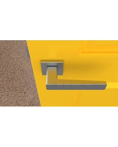 ERICA square plate door handle design ironmongery colour 2 top view mounted on a door