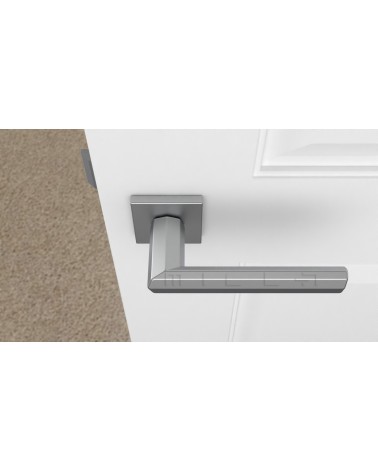 FRESIA square plate door handle design handle colour 1 top view mounted on a door