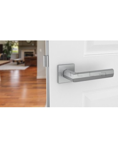 FRESIA square plate door handle design handle colour 1 front view mounted on a door