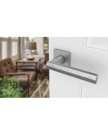 FRESIA square plate door handle design handle colour 2 top view mounted on a door