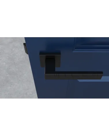 PINA square plate door handle design handle colour 2 top view mounted on a door