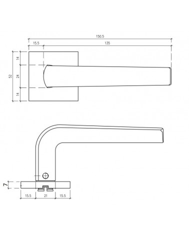 MELA square plate door handle with dimensions