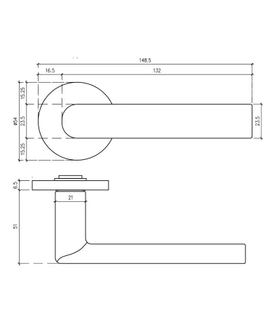 SILENA round plate door handle with dimensions