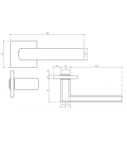 HOSTA square plate door handle designer handle