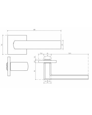HOSTA square plate door handle with dimensions