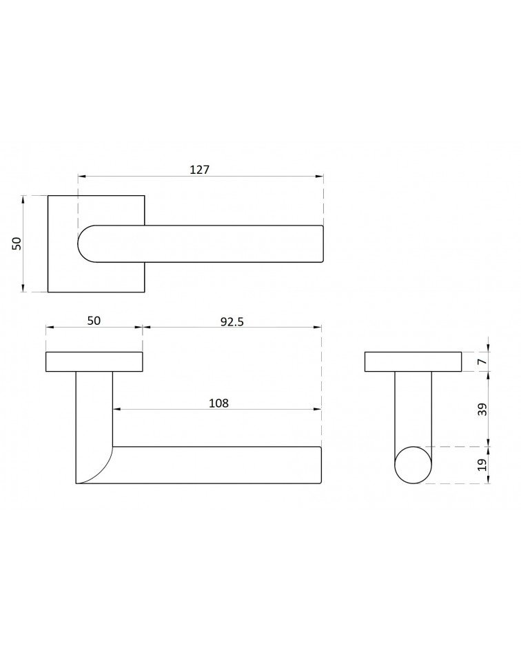 ARABIS zamak door handle with dimensions
