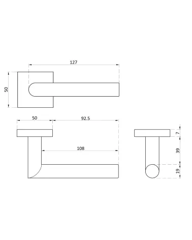 ARABIS zamak door handle with dimensions