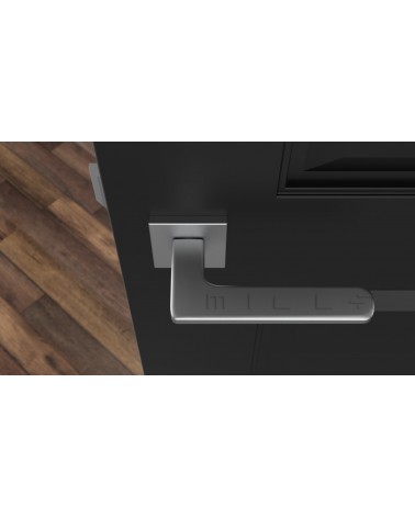 YUKA rectangular backplate door handle design handle colour 2 top view mounted on a door