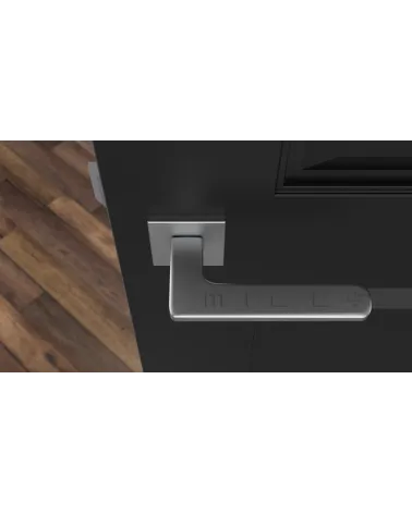 YUKA rectangular backplate door handle design handle colour 2 top view mounted on a door