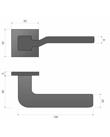 LINE BALI square plate door handle with dimensions