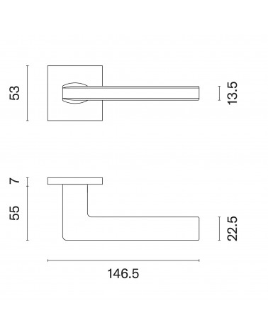 PYROLA square plate door handle with dimensions