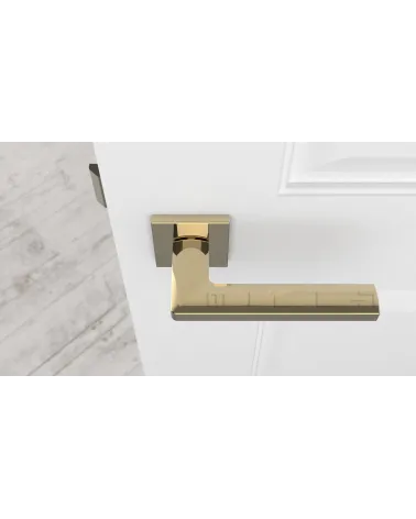 PYROLA square plate door handle design hardware top view mounted on a door