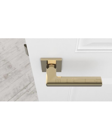 PYROLA square plate door handle design hardware top view mounted on a door