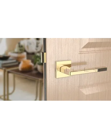 PYROLA square plate door handle design hardware front view mounted on a door