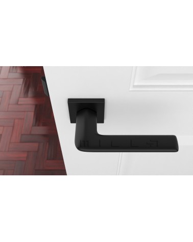 LILA square plate door handle designer handle colour 2 top view mounted on a door