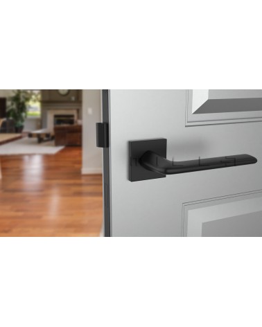 LILA square plate door handle designer handle colour 2 front view mounted on a door