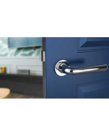 TULIPA round plate door handle designer handle front view mounted on a door