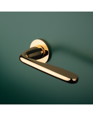 HIACYNTA round plate door handle design handle colour 1 mounted on a door