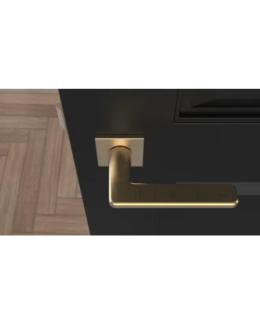 SETIA square plate door handle design ironmongery colour 2 top view mounted on a door