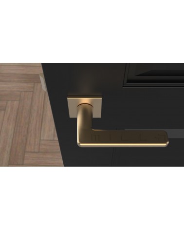 SETIA square plate door handle design ironmongery colour 2 top view mounted on a door