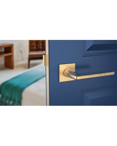 SETIA square plate door handle design ironmongery colour 2 front view mounted on a door