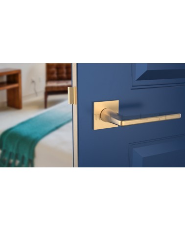 SETIA square plate door handle design ironmongery colour 2 front view mounted on a door