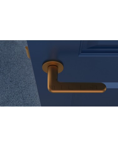 LIRA zamak door handle design handle colour 4 top view mounted on a door