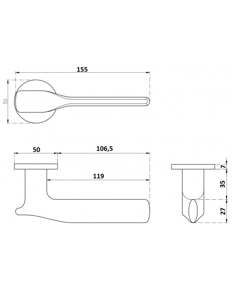 ORCHIDE zamak door handle with dimensions