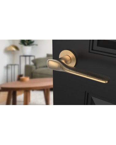 ORCHIDE zamak door handle design handle colour 3 top angled view mounted on a door