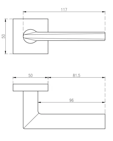 PRIMULA zamak door handle with dimensions