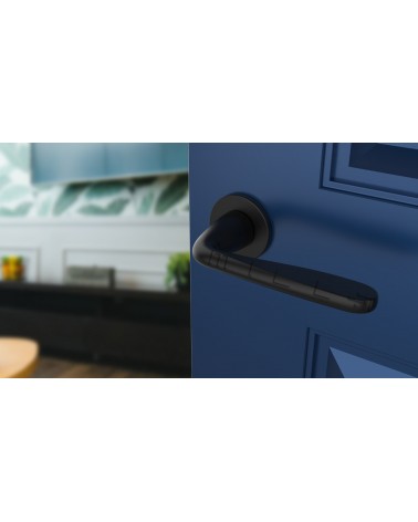 HIACYNTA zamak door handle design handle angled top view mounted on a door