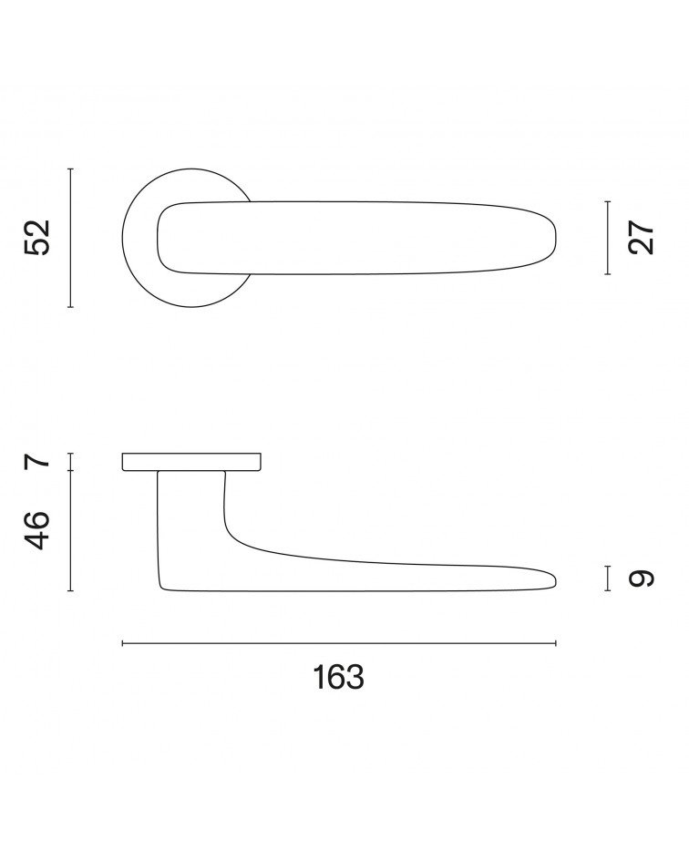 ROSA zamak door handle with dimensions