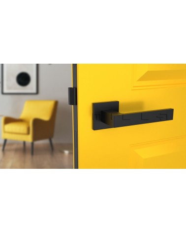 SULLA zamak door handle design handle colour 2 front view mounted on a door