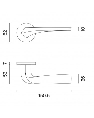 DALIA zamak door handle with dimensions
