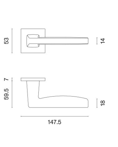 ERBA zamak door handle with dimensions