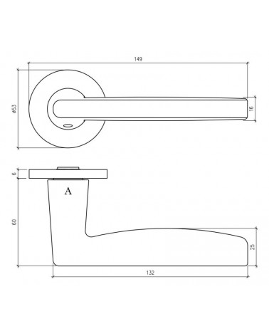 LUNA zamak door handle with dimensions
