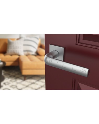 MELA zamak door handle design hardware colour 2 angled top view mounted on a door