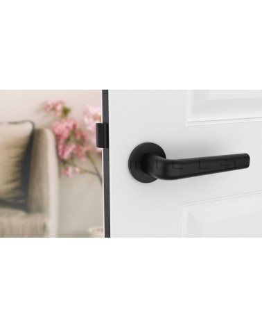 INULLA round plate door handle designer handle front view mounted on a door