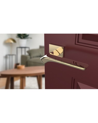 BERGERIA square plate door handle design handle angled top view mounted on a door