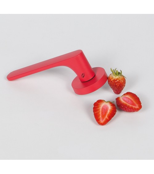 Strawberry Red coloured door handle - Moon One Round - designer handle