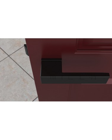 Concealed plate door handle CARLINA design handle top view fitted on a door