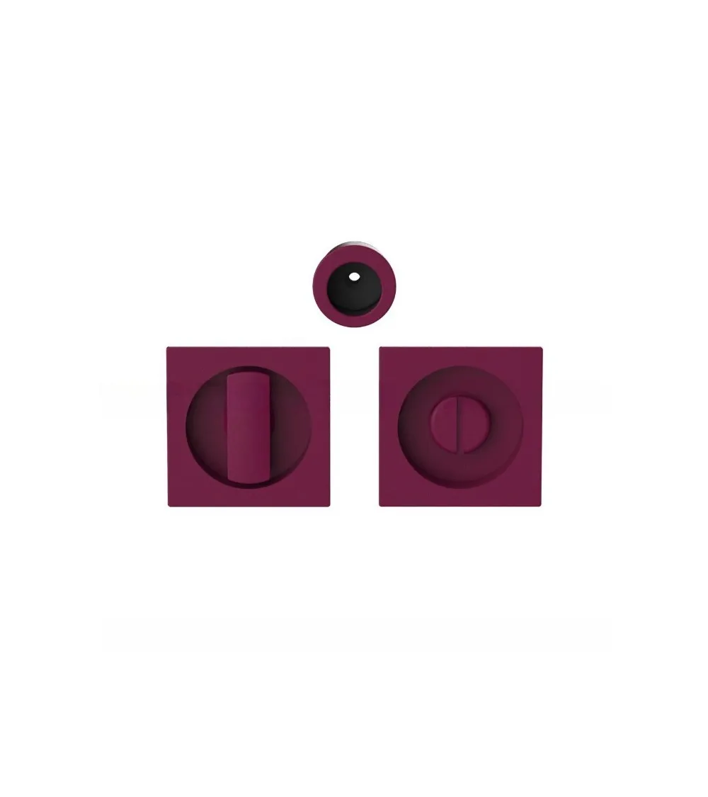 Moon One sliding door handle with privacy lock in burgundy purple colour - designer handle