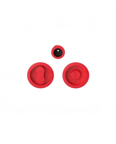 Moon One privacy lock sliding door handle in strawberry red - designer handle