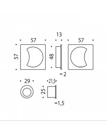 Colombo Design Moon One sliding door handle with dimensions