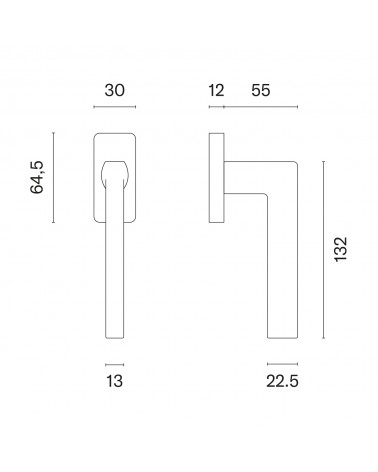 EURA window handle with dimensions