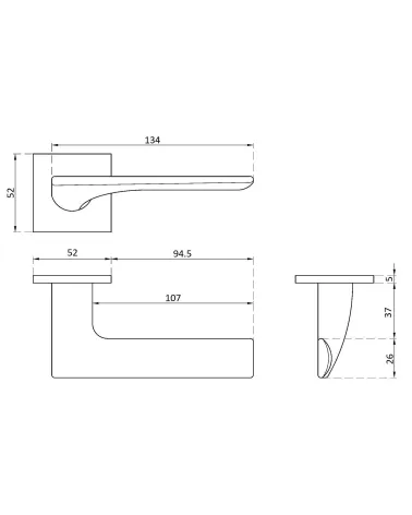IRIS square door handle with dimensions