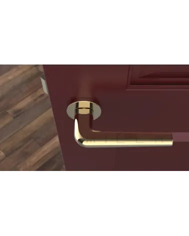 Round door handle FUNKIA designer handle top view mounted on a door